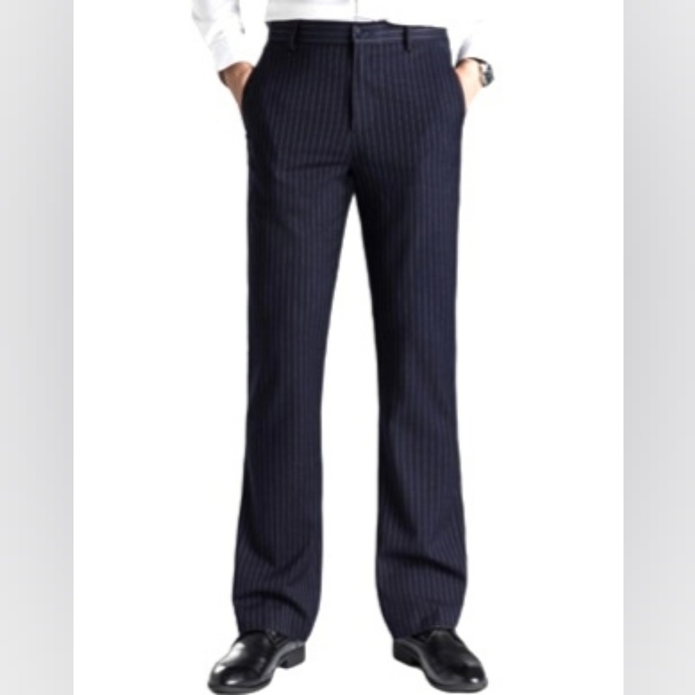 Black Brown 1826 New + Tag Mens Size 38r X 32 Dark Navy Blue Striped Dress Pants